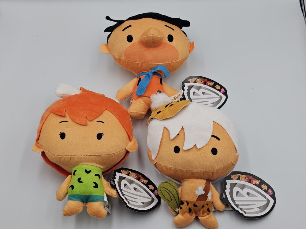 NWT The Flintstones (Set of 3) Fred Pebbles Bam 8” Plush Movie Chibi